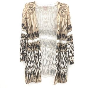 Chico's open cardigan linen-blend animal print topper Size 3 (XL) thin knit